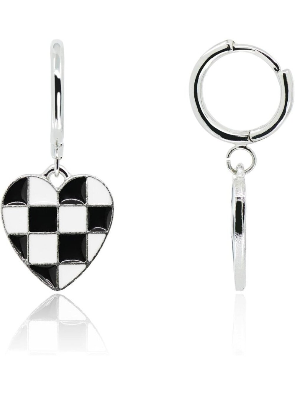 Checkered Heart Dangle Earrings for Women | Gold Plated Huggie Hoop Jewelry